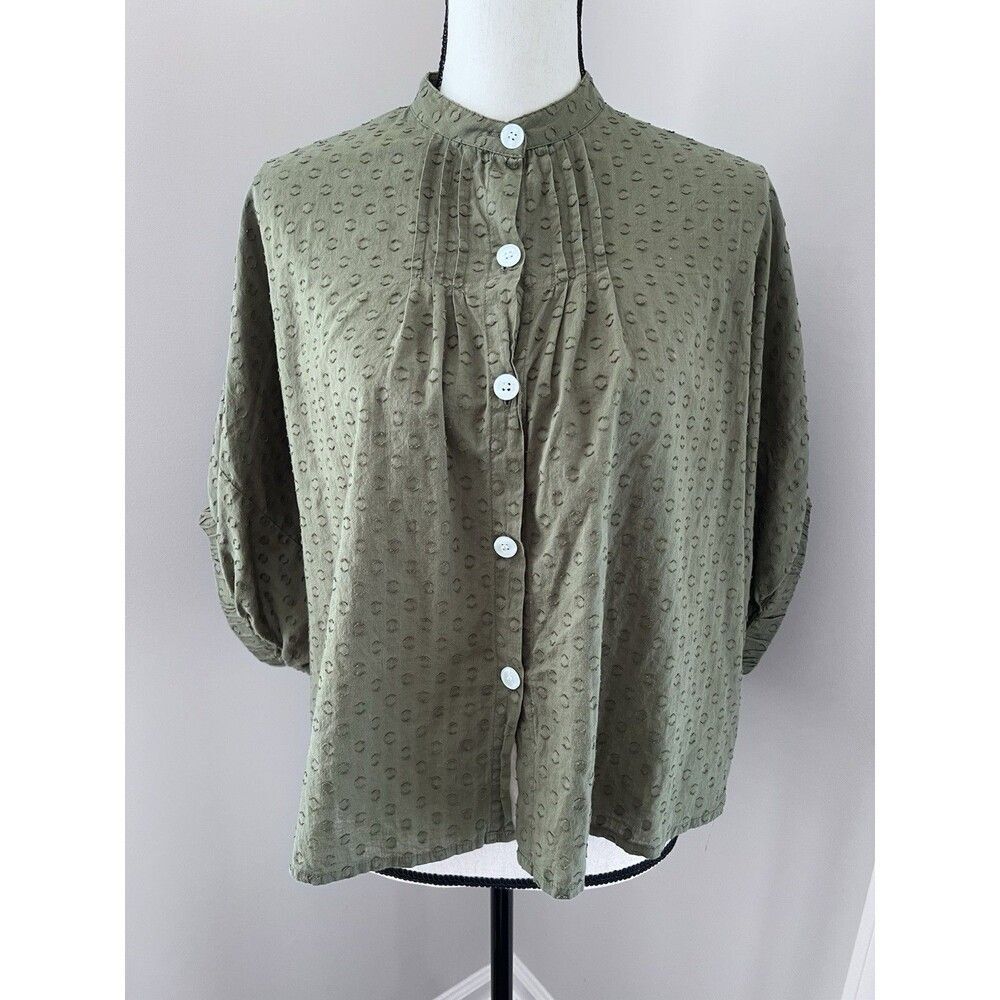 Emerson Fry India Collection Mandarin Collar Blouse Green One Size EUC